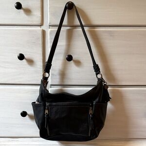 The Sak Black Leather Shoulder Bag with Gold Hardware